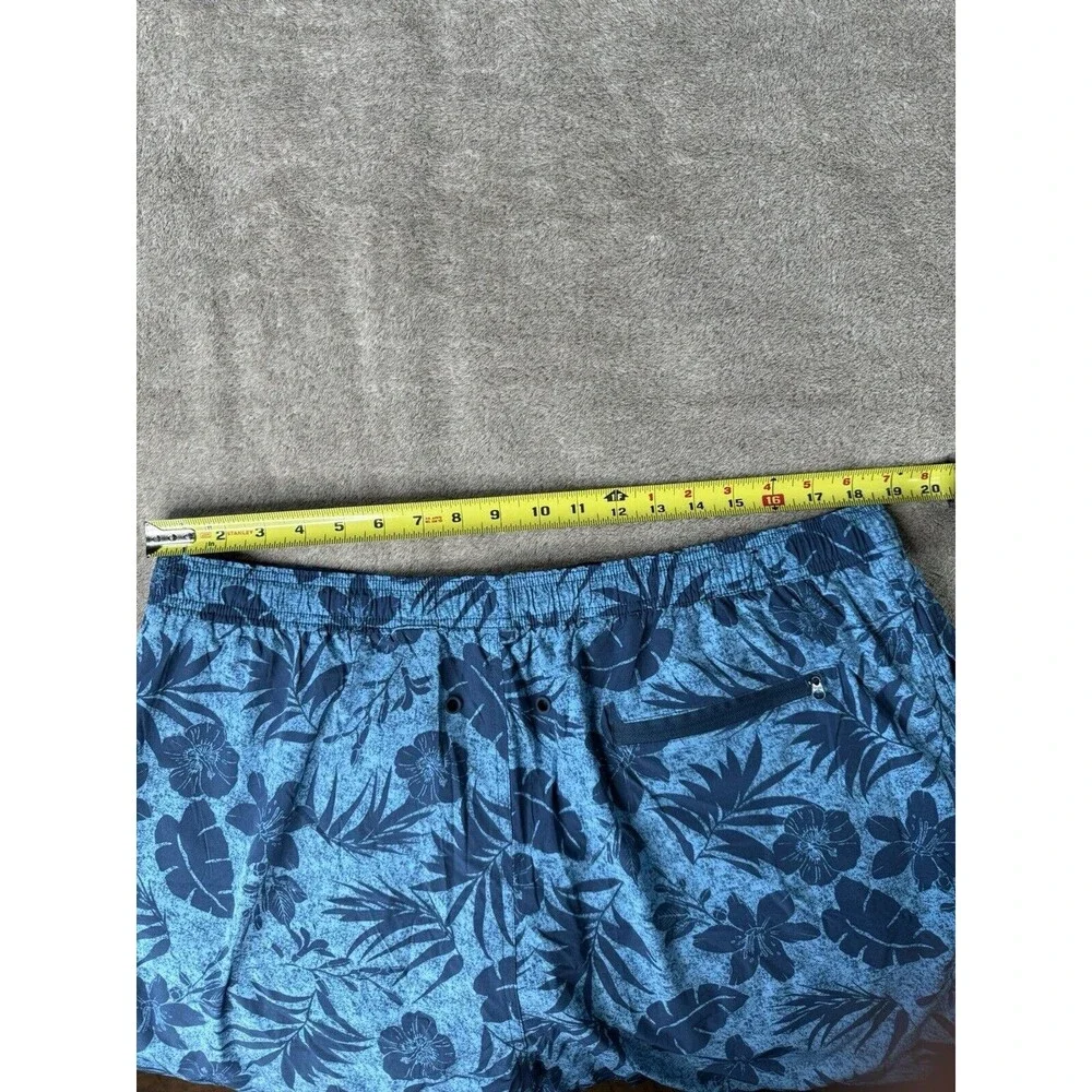 Kirkland Signature Mens XXL Blue Hawaiian Floral Swim Trunks Lined Shorts